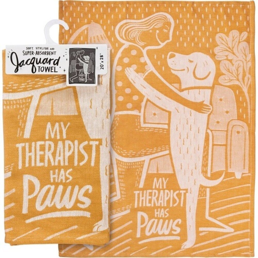 My Therapist Has Paws Dog Kitchen Dish Towel Primitives by Kathy New Gift Kitsch